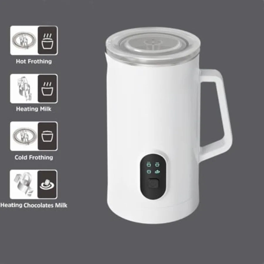 4 IN 1 Electric Milk Frother for Latte, Cappuccino, Hot Chocolate Stainless Steel, White, Large
