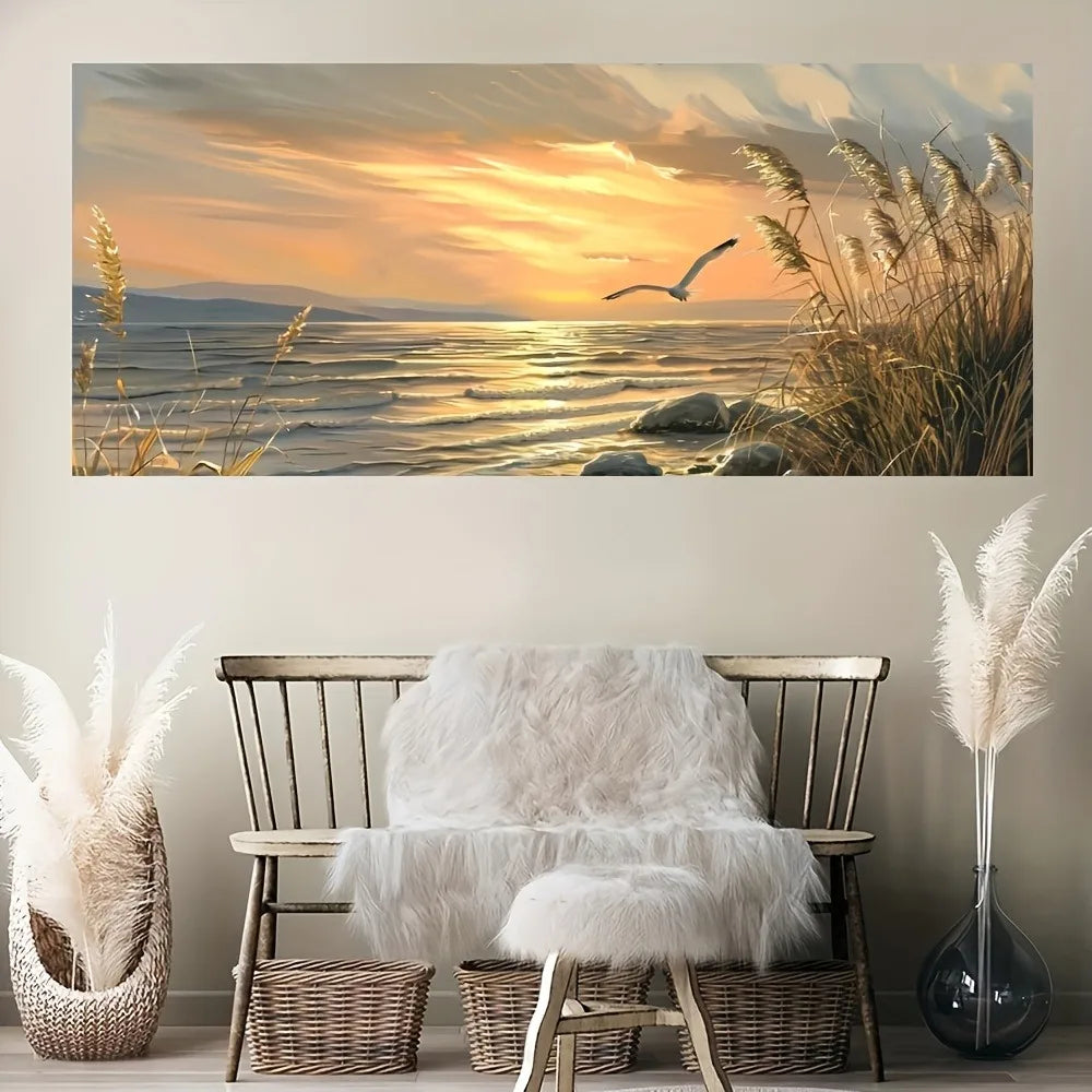 Blazing Sunset Beach Art canvas printed 1.5 inch solid wood frame
