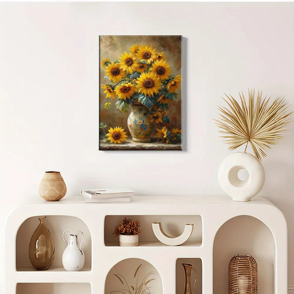 Art Deco Sunflower Canvas Print - Waterproof Wooden Poster Frame