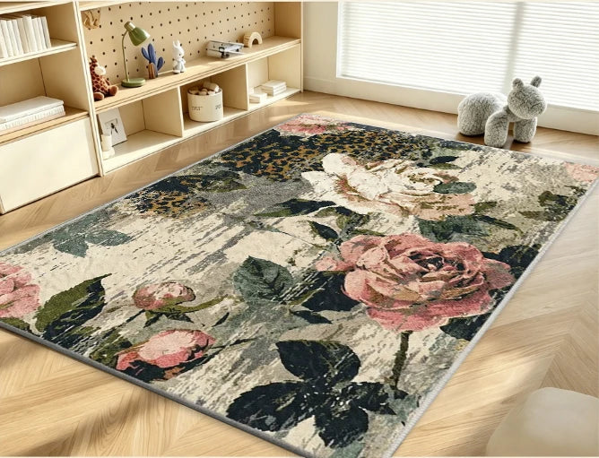Vintage Rose Leopard Patchwork Area Rug Pink Green Distressed