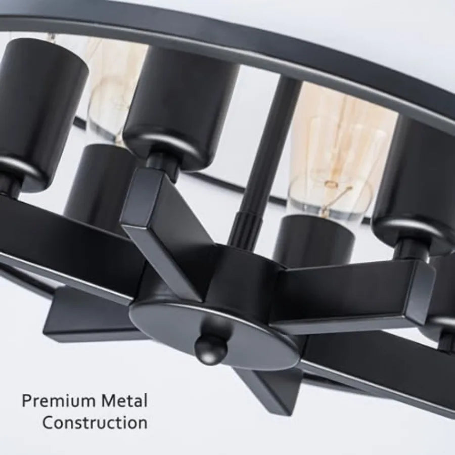 20" Modern Black Double with Fabric Shade,6-Light Pendant Light