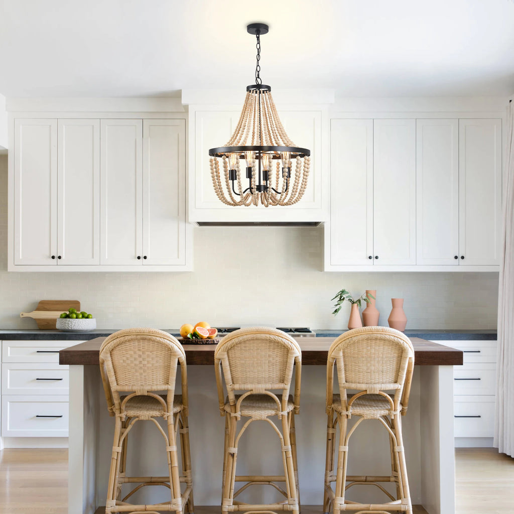 Modern Boho Wood Bead Chandelier