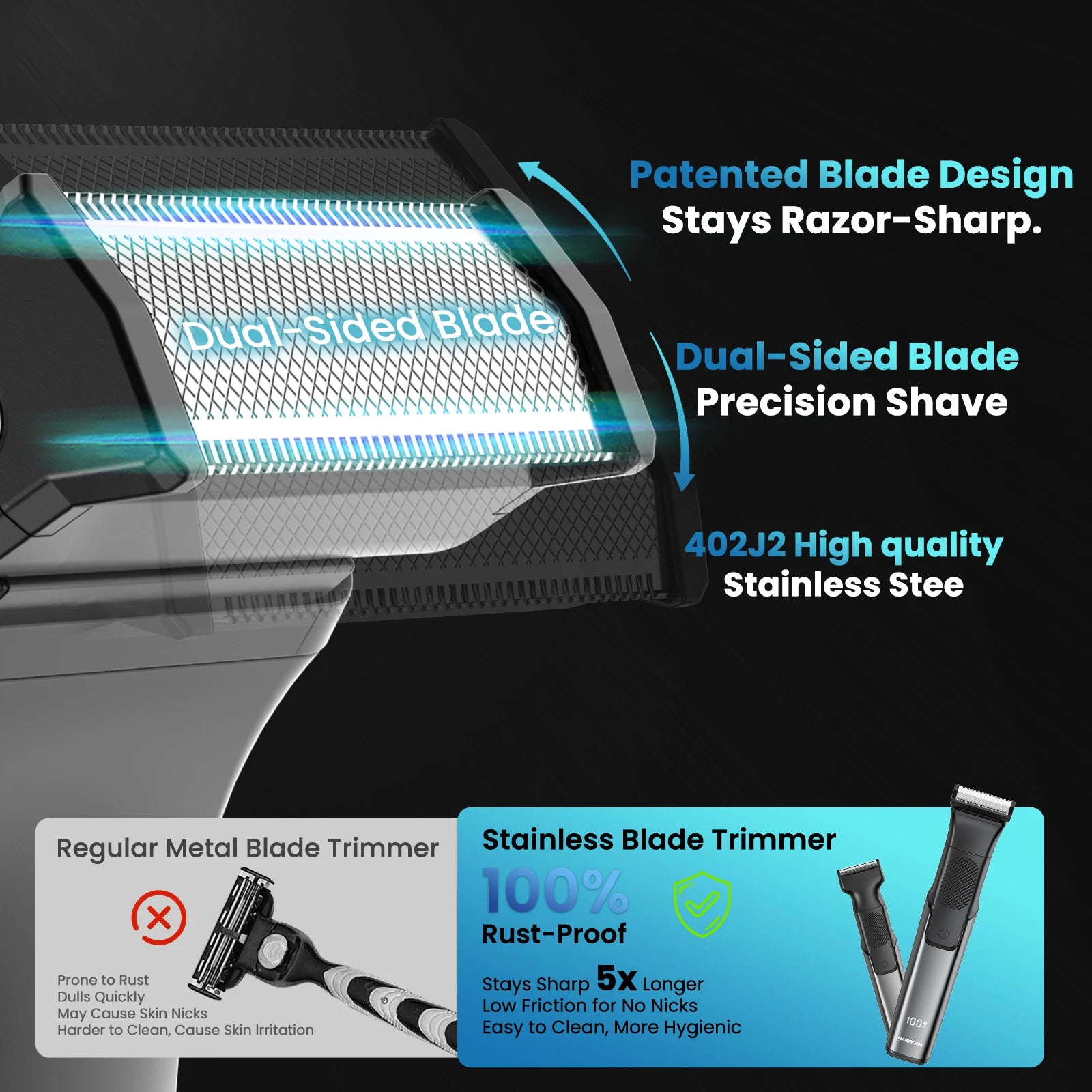 Super Gift 3 in 1 Men Bidirectional Body Hair Trimmer Electric Shaver