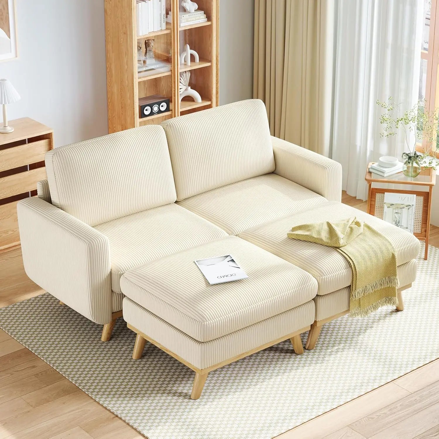 68" Green Loveseat Sofa, Comfy Corduroy with Spring Cushion