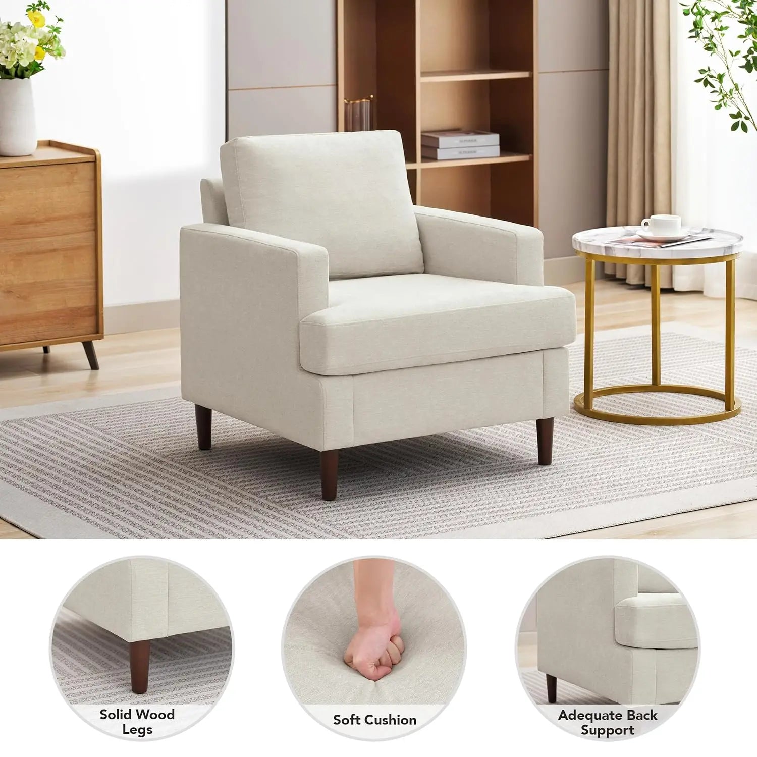 Mid-Century Accent Chair,Modern Linen Fabric Armchair