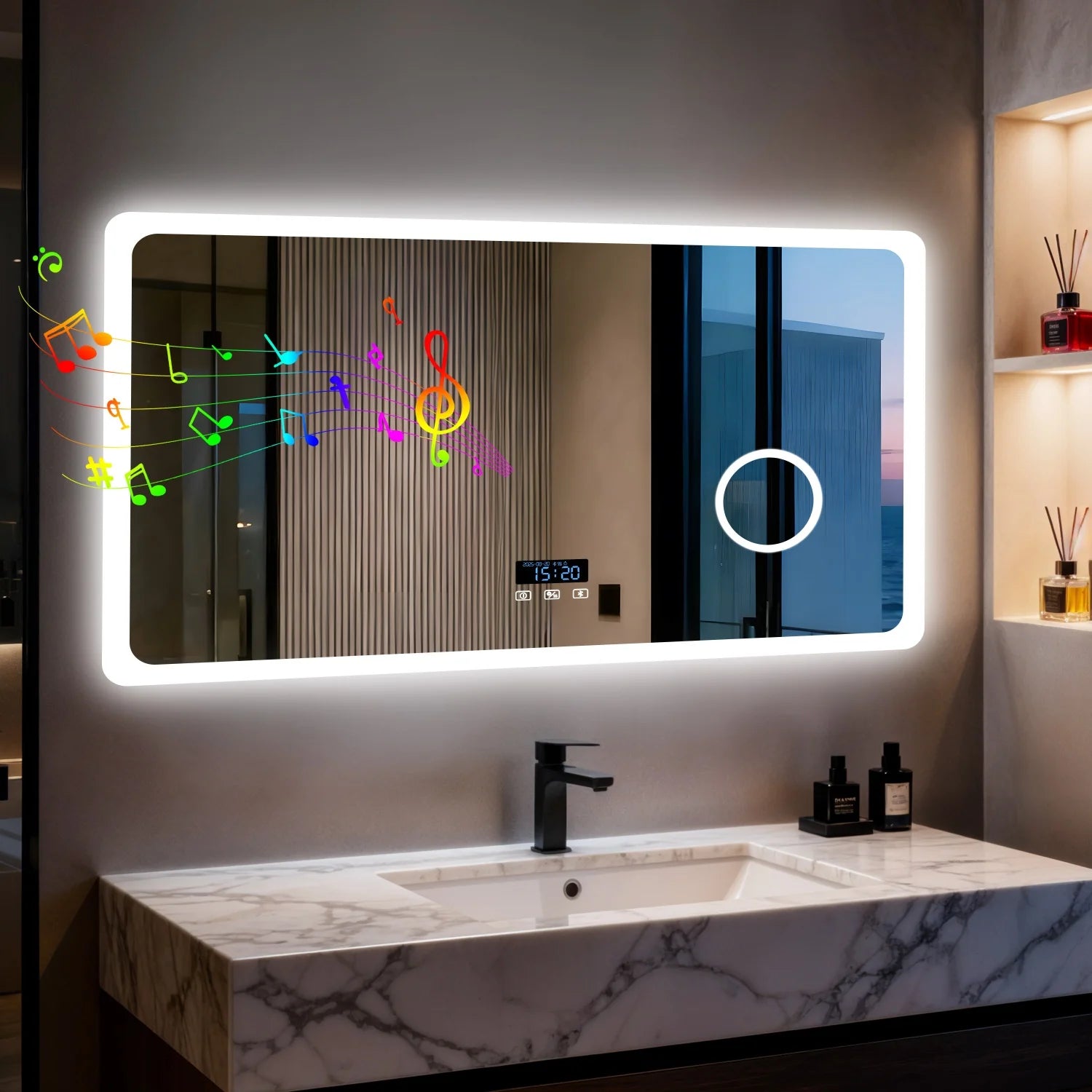LED Bathroom Mirror with Bluetooth Dimmable Backlit Vanity Mirror with 3X Magnifier and Screen Display