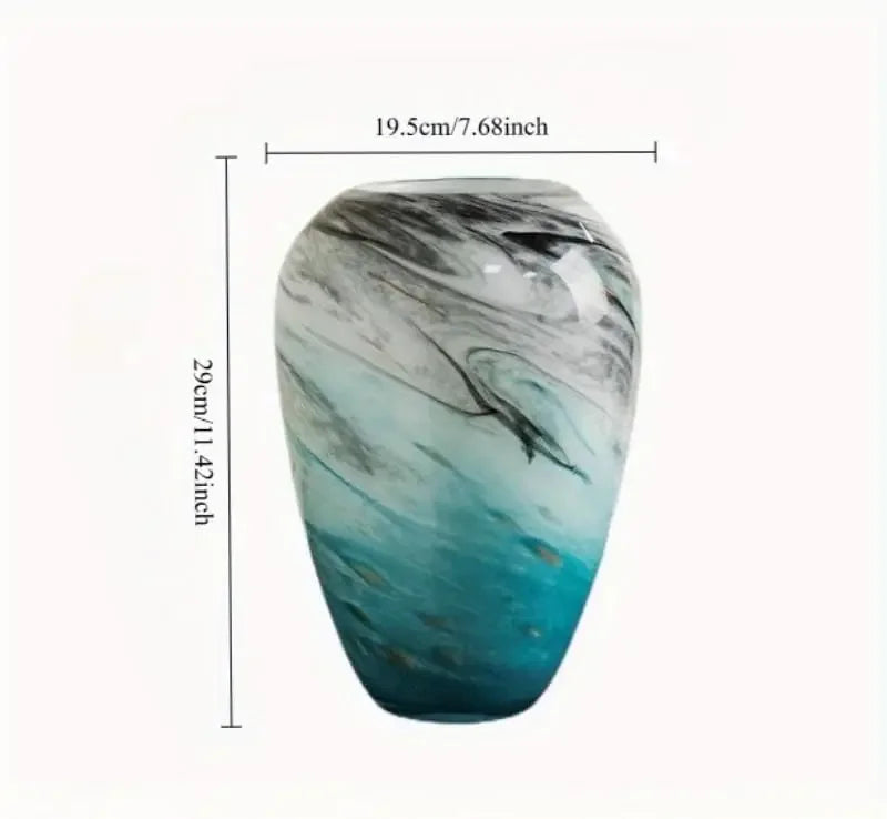 11" H Teal Glass Vases for Flowers, Unique Hand Blown