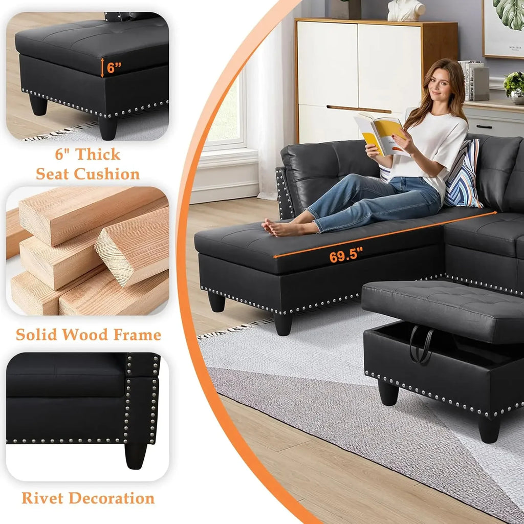 Sectional Sofa Couch, Modern 4-Seaters Living Room Furniture Set