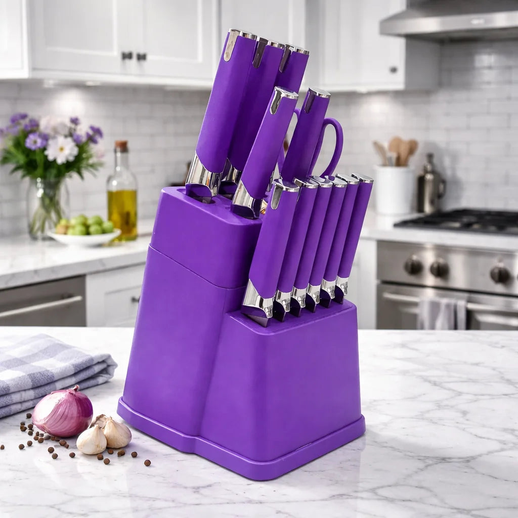 Awesome Gift Professional Kitchen Knife Block Set with 6 Steak Knives