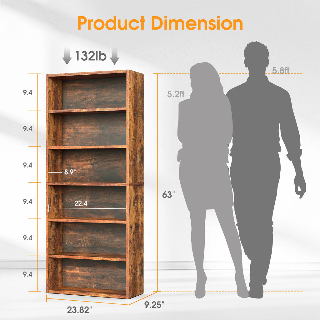 Books Galore!!  MCQ 6 Shelf Bookcase Wooden Large 63 Inch Tall