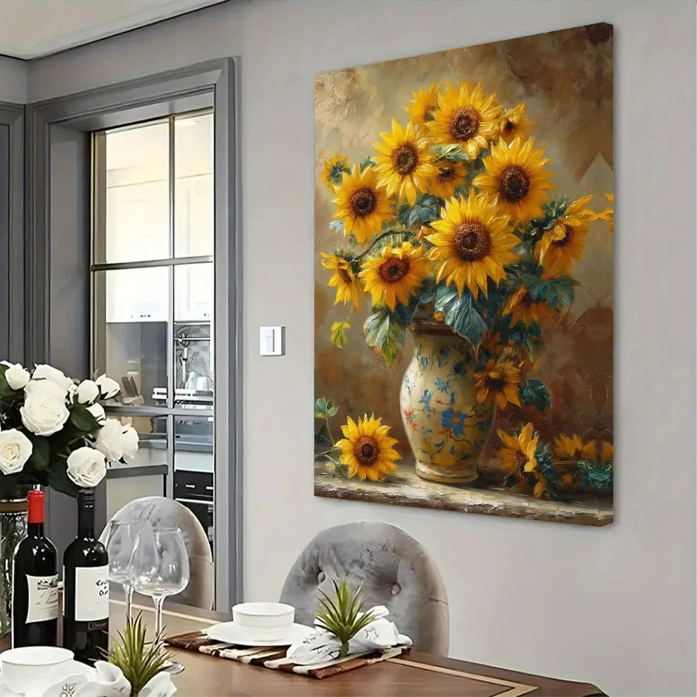 Art Deco Sunflower Canvas Print - Waterproof Wooden Poster Frame