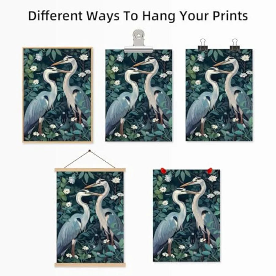 Wall Art Vintage Heron Print only Crane Picture Egret Canvas