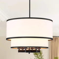 20" Modern Black Double with Fabric Shade,6-Light Pendant Light