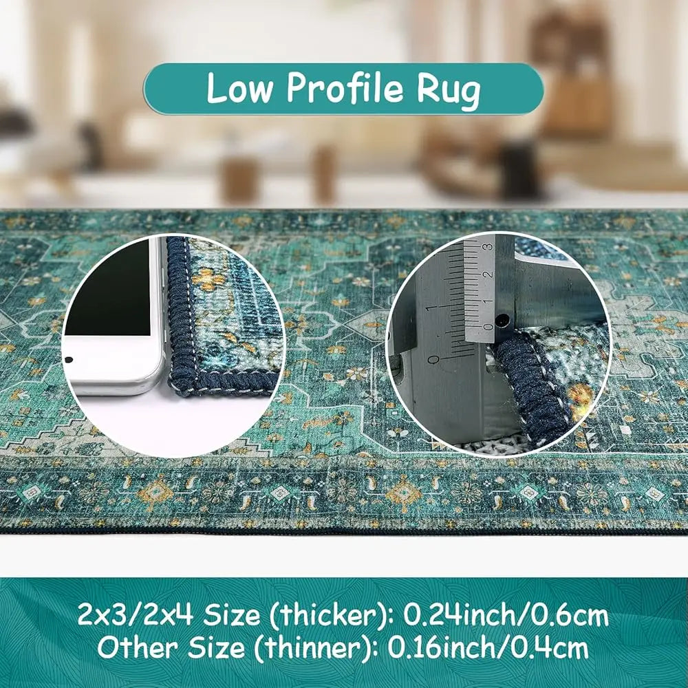 Ultra-Thin Washable Area Rug - 2X3 Teal Small Entryway Rug Front