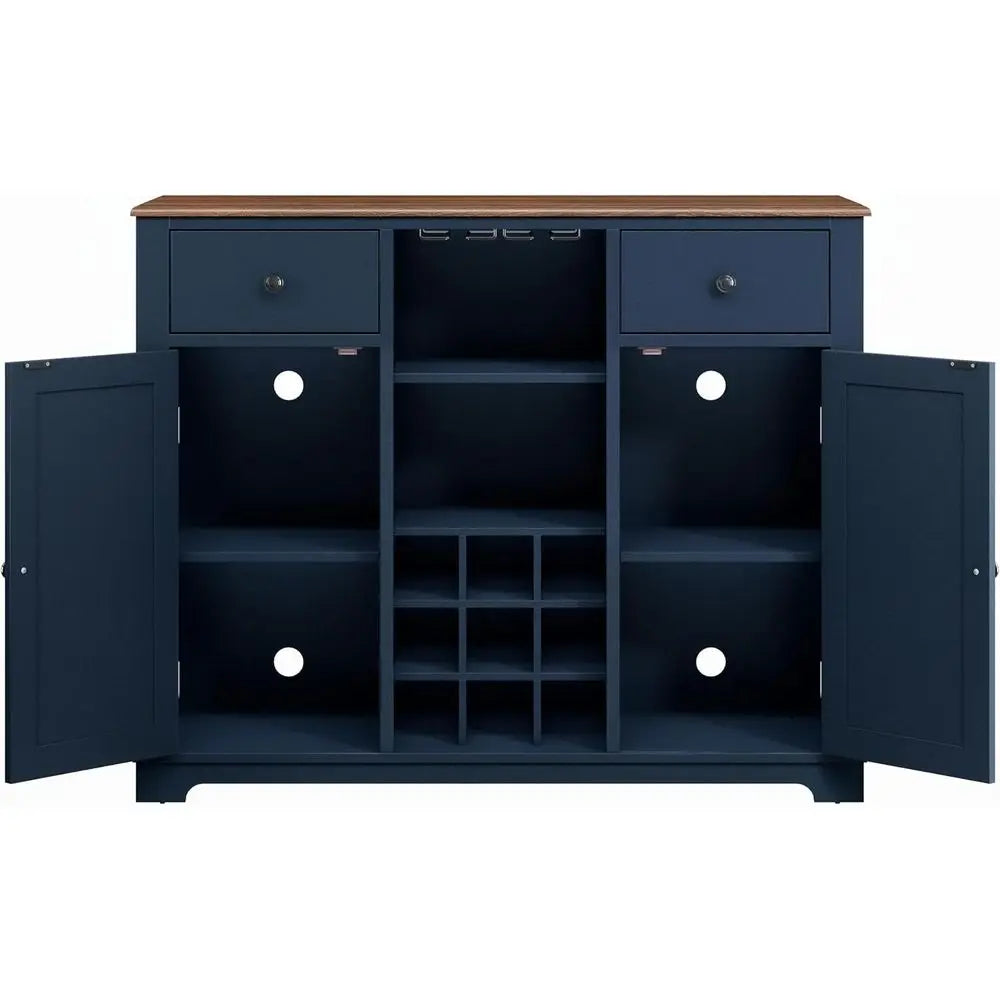 Navy Blue 42 Wine Cabinet with Double Doors, Glass Front