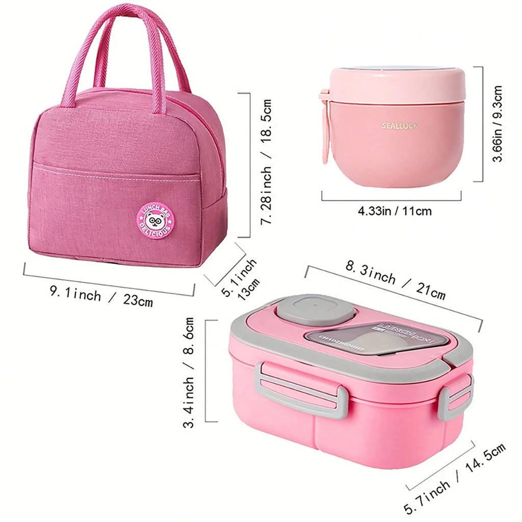 2-Layer Multi-Compartment Lunch Box Set: Lunch Box + Cup + Bag.