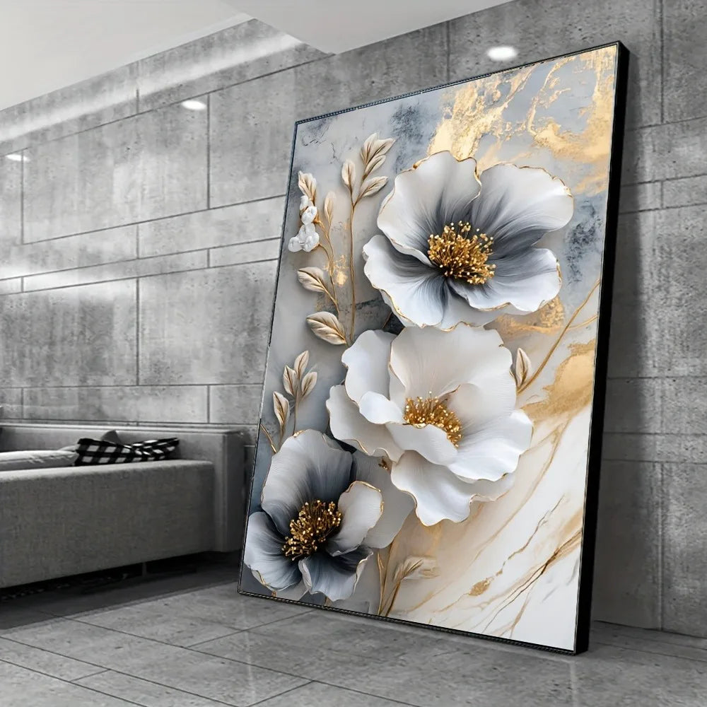 1 modern luxury floral canvas mural, framed 3D floral painting