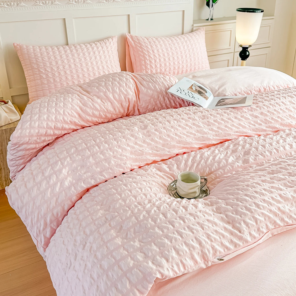 3pcs Pink seersucker Duvet Cover Set (1*Duvet Cover + 2*Pillowcase) other color options