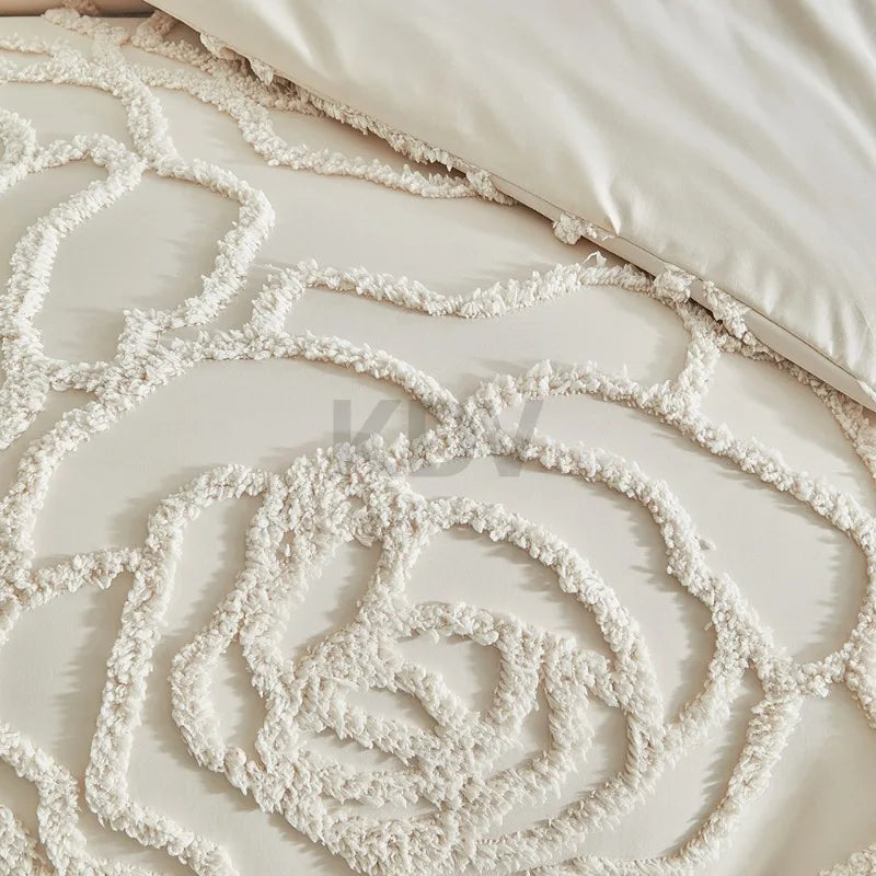 3D Rose Floral Tufted Duvet Cover Set High Quality and Pillowcases