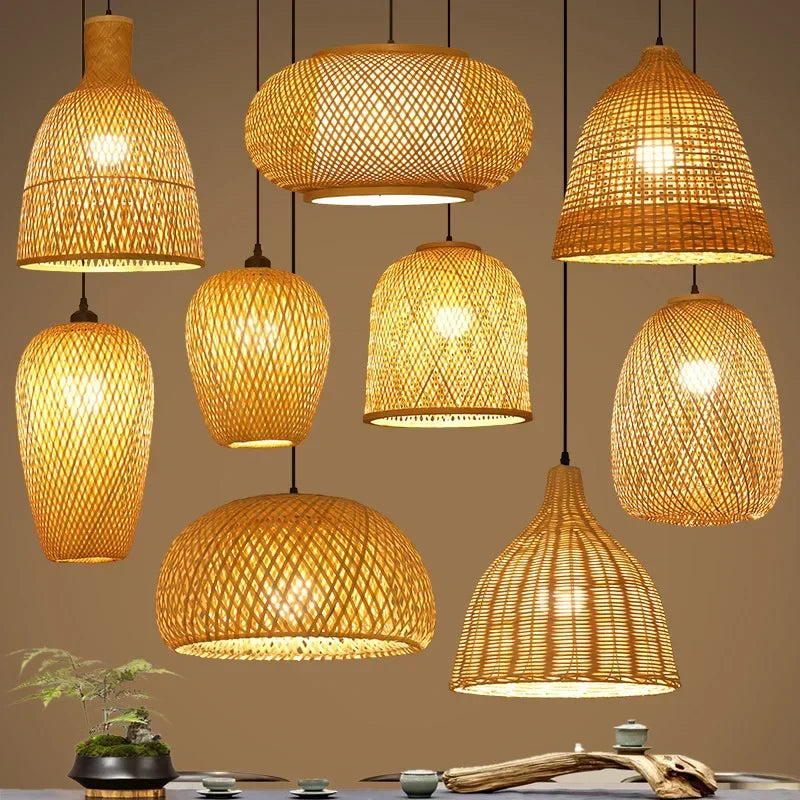 Newest Bamboo Pendant Lamps Ceiling Lights Rattan Wicker Hot Gold