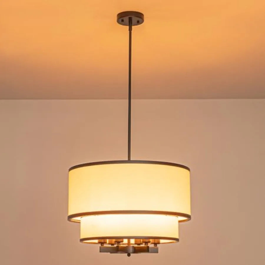 20" Modern Black Double with Fabric Shade,6-Light Pendant Light