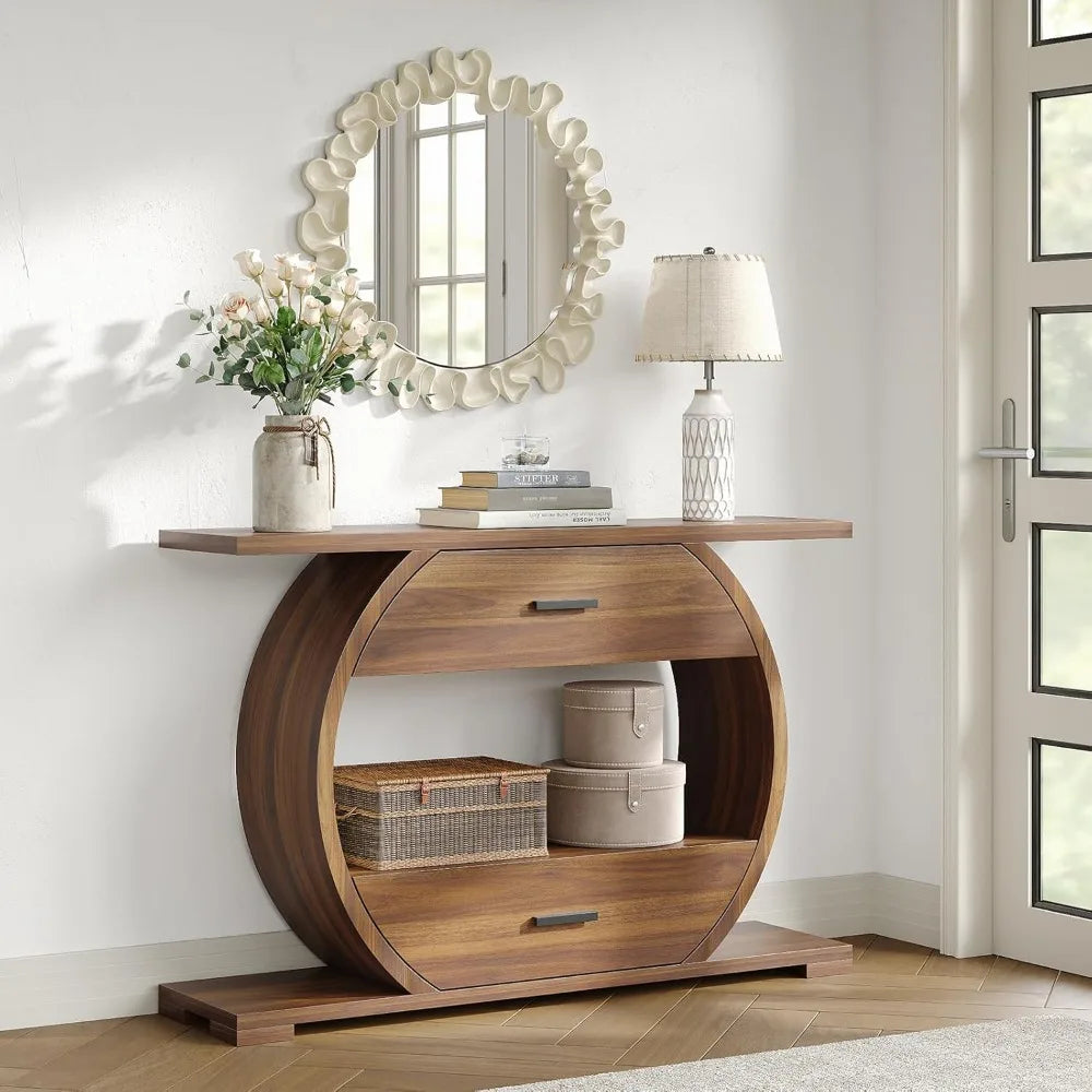 Cozy Modern O-Shaped Design 47'' Console Table with 2 Drawers