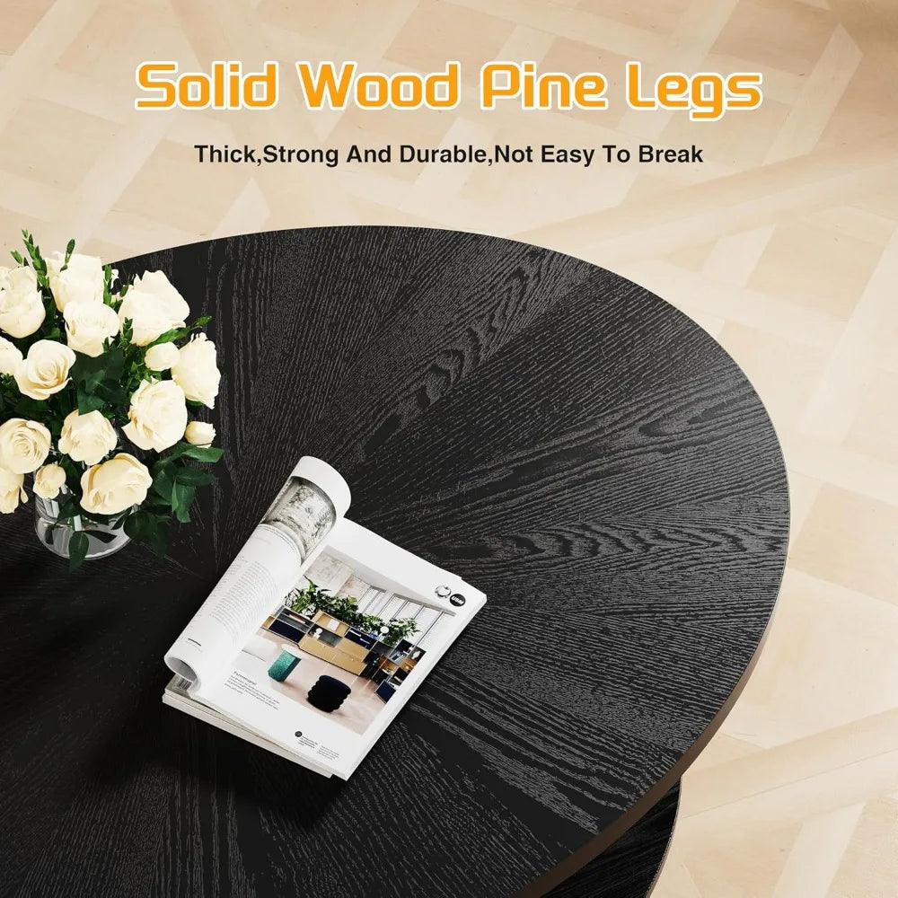 Beautiful Black Solid Wood Oval Coffee Table for Living Room