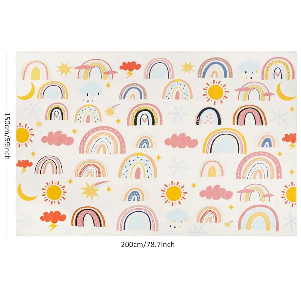 Soft Kids Area Rug, Large Washable Cute Rainbow