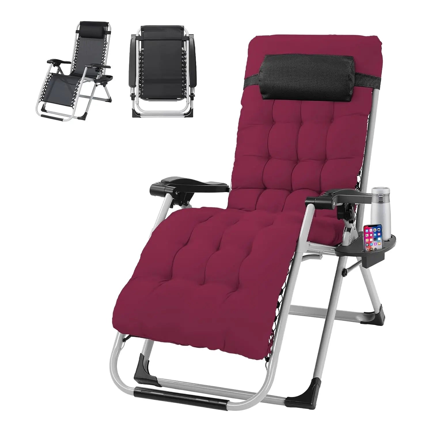 Padded Zero Gravity Chair, Lounge Chair with Removable Cushion & Tray