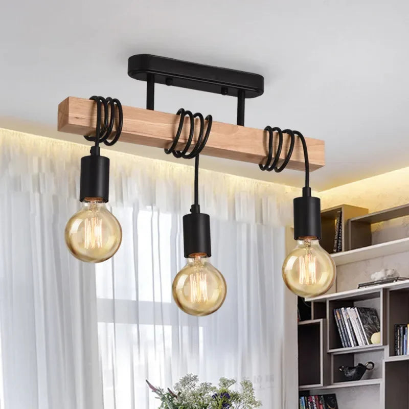American Retro Wood Art Winding Pendant Black or White Cord
