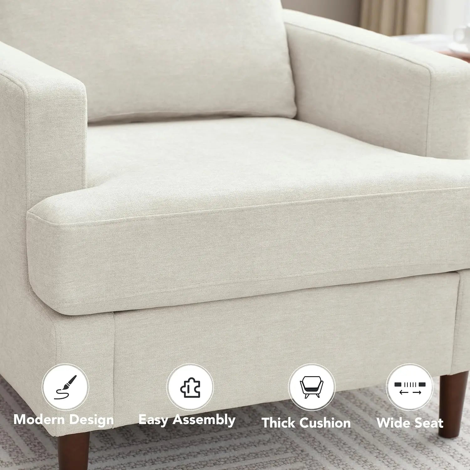 Mid-Century Accent Chair,Modern Linen Fabric Armchair