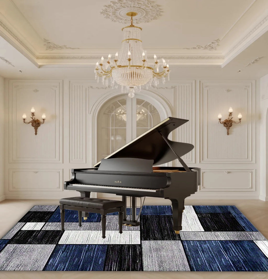 Stunning Modern Geometric Patchwork Area Rug ,Blue Black Gray