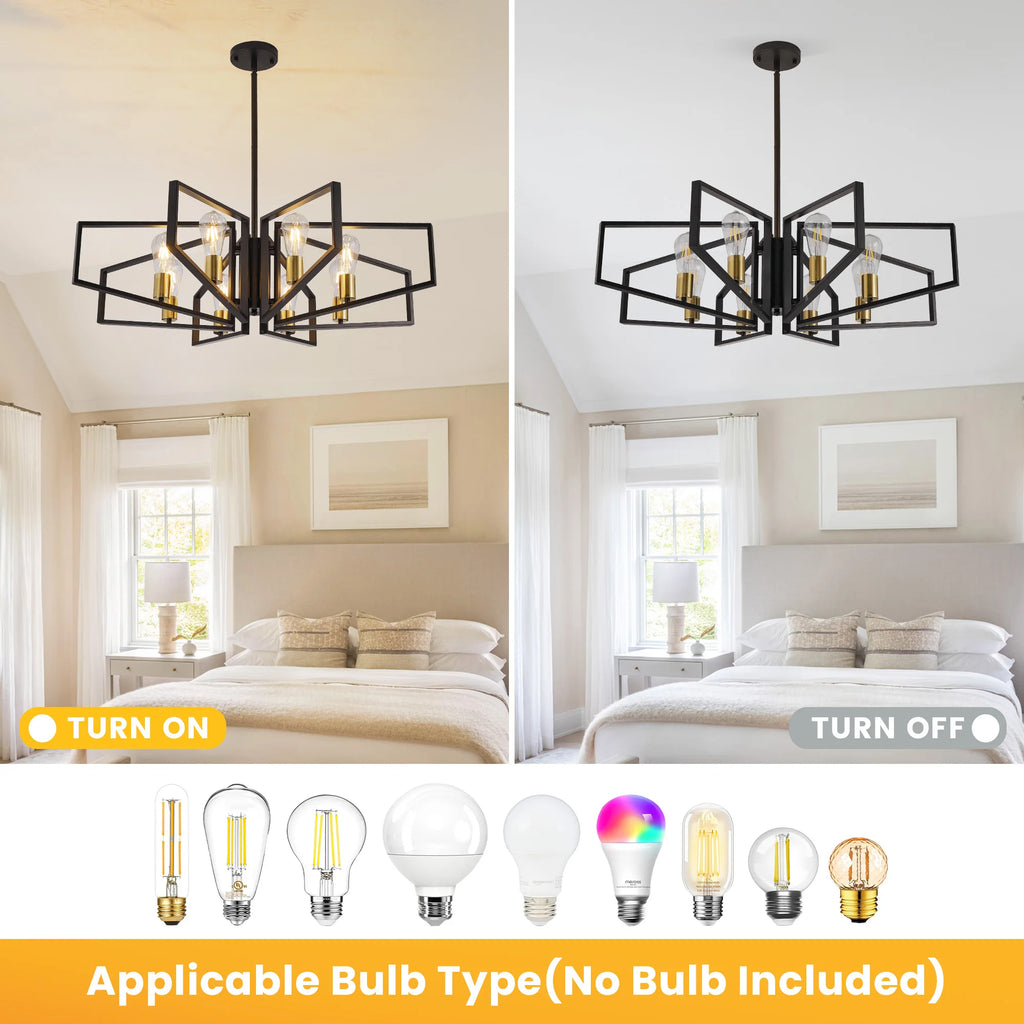 Modern 8-Light Geometric Chandelier Metal Pendant Light , Black or Golden Frame
