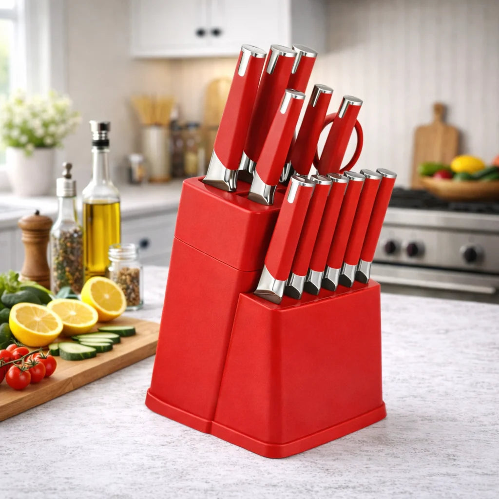 Awesome Gift Professional Kitchen Knife Block Set with 6 Steak Knives