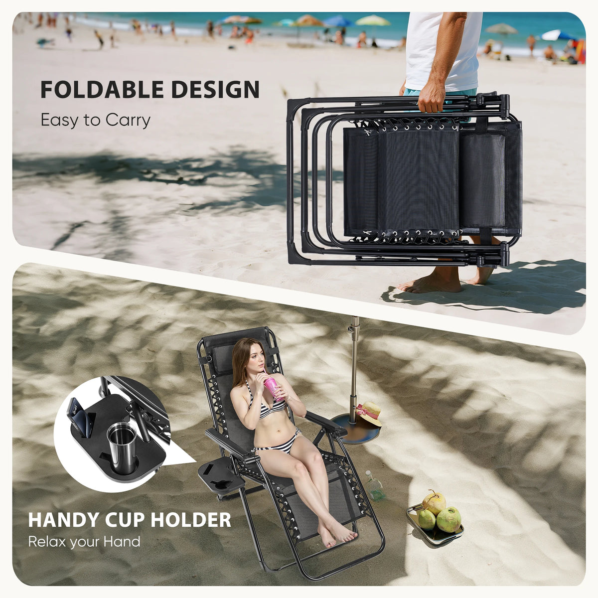 Zero Gravity Recliner Patio Lounge Chair ,Portable with Cup Holders