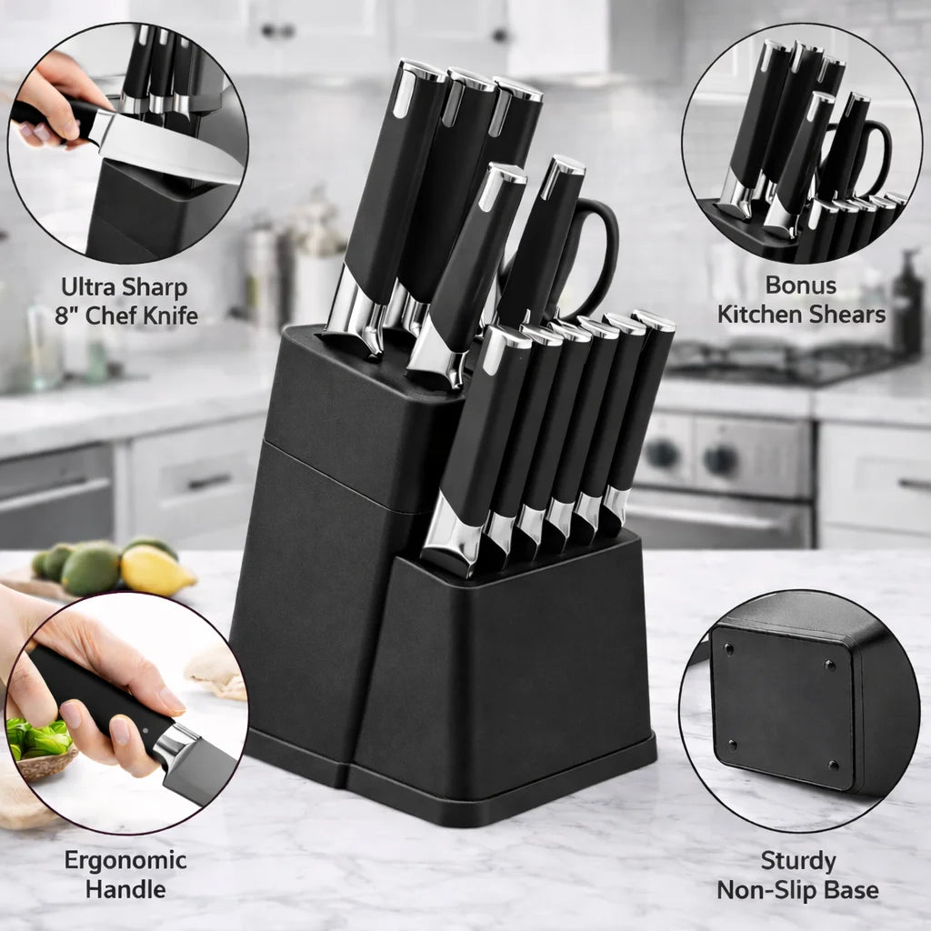 Awesome Gift Professional Kitchen Knife Block Set with 6 Steak Knives