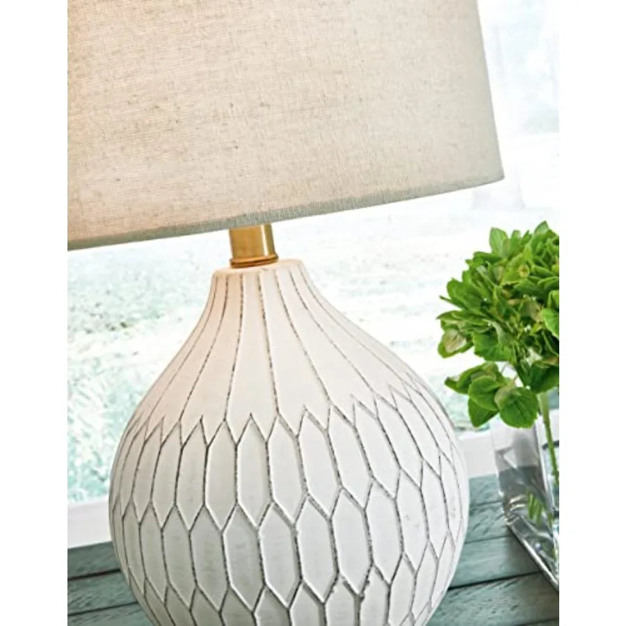 Contemporary Modern Table Lamp with Drum Hardback Fabric Shade
