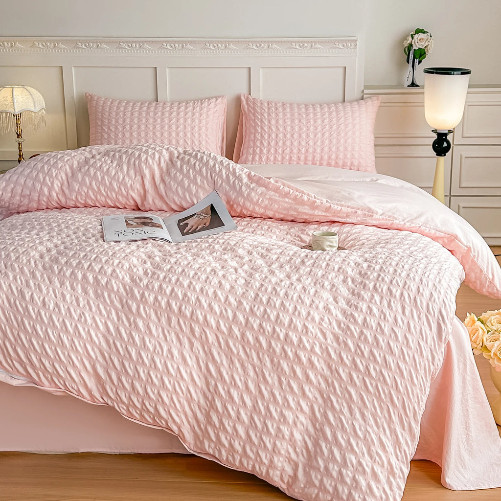 3pcs Pink seersucker Duvet Cover Set (1*Duvet Cover + 2*Pillowcase) other color options