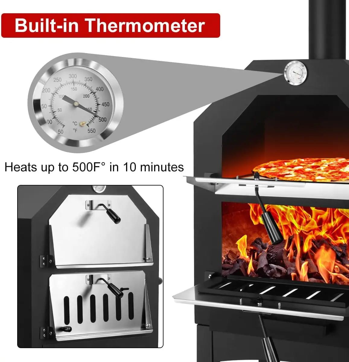 Outdoor Pizza Oven, Wood Fired for Outside, Patio Maker With Stone, Peel, Grill Rack