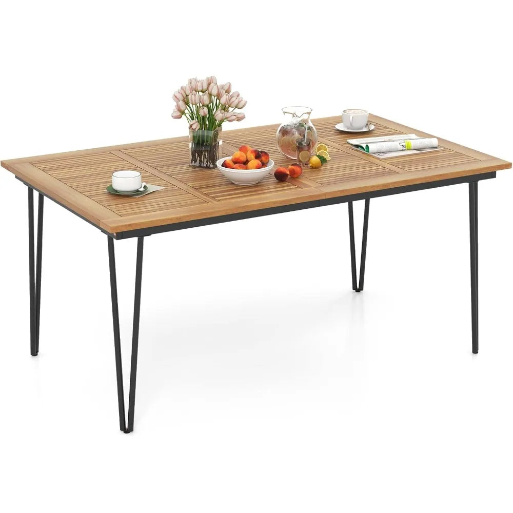 63-inch outdoor dining table, patio dining table for 6 people w/acacia wood