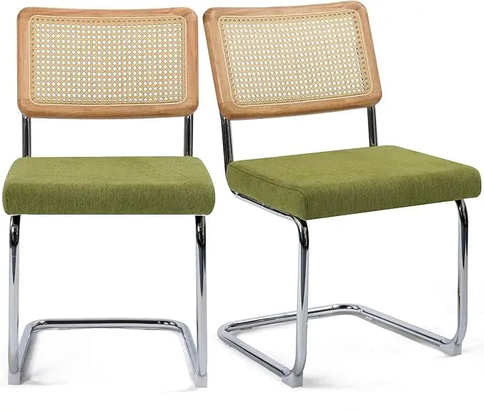 Modern Rattan Cane Dining Chairs or Barstools , Chrome Base,