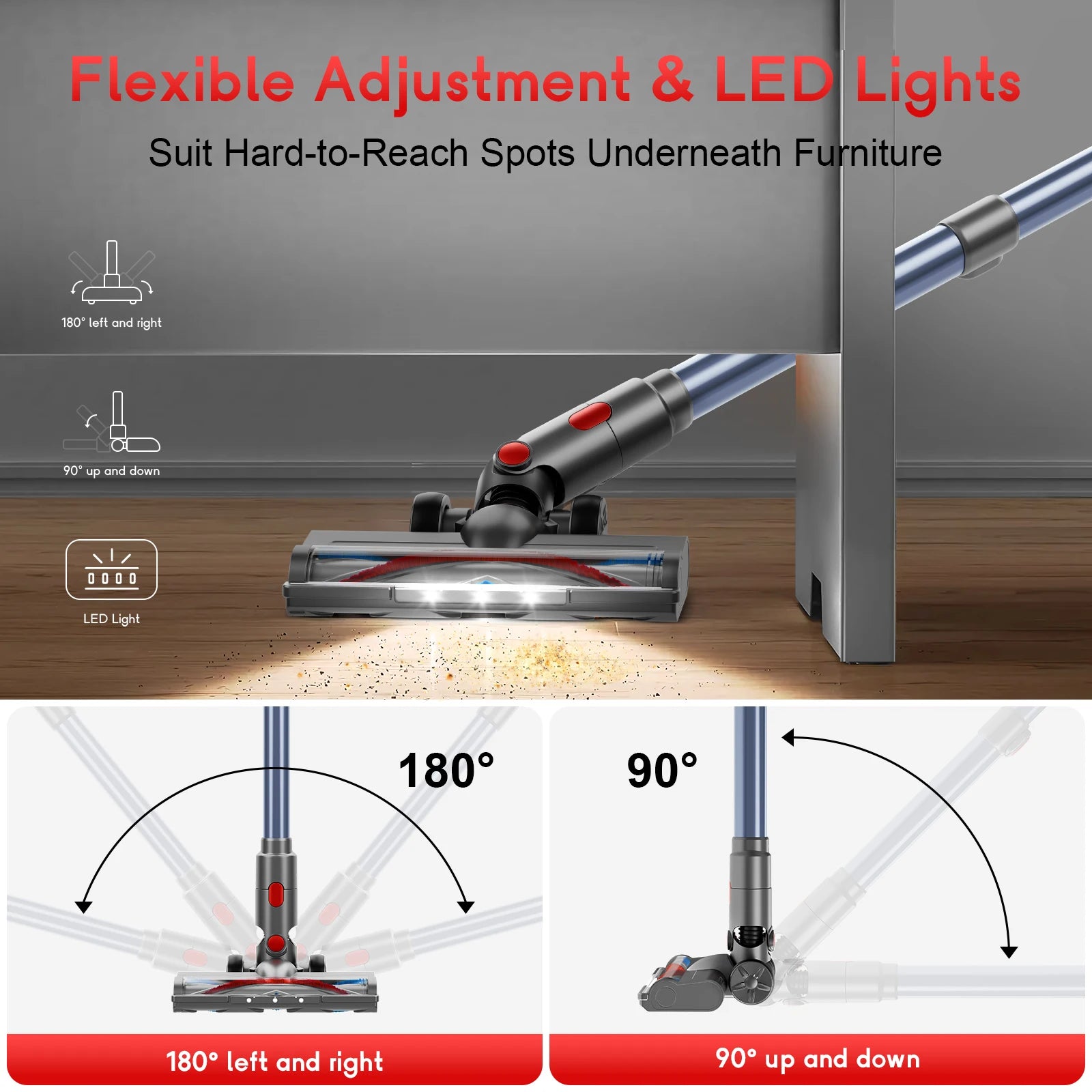 Powerful Cordless Vacuum Cleaner 78KPA 45Min Lightweight Stick Vacuum