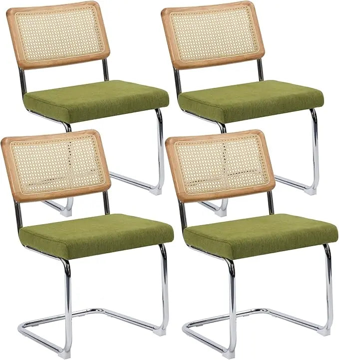 Modern Rattan Cane Dining Chairs or Barstools , Chrome Base,