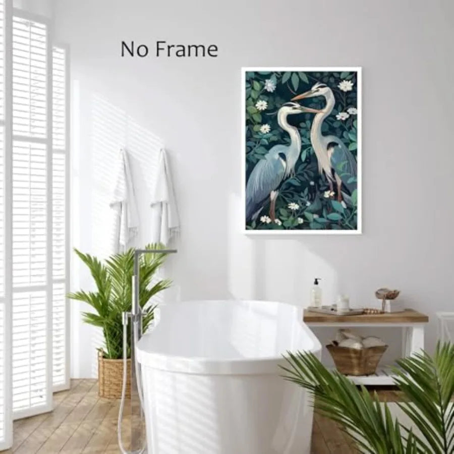 Wall Art Vintage Heron Print only Crane Picture Egret Canvas