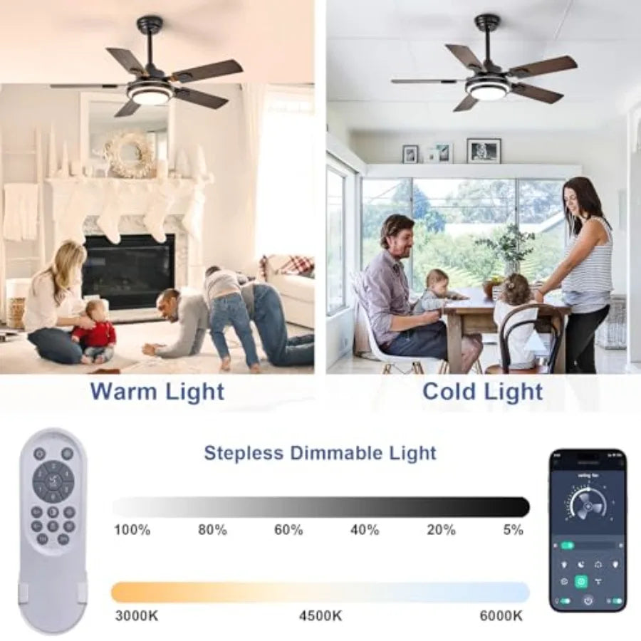 42-Inch Ceiling Fan with Light : Walnut Finish 5-Blade Dual-Tone Reversible Fan