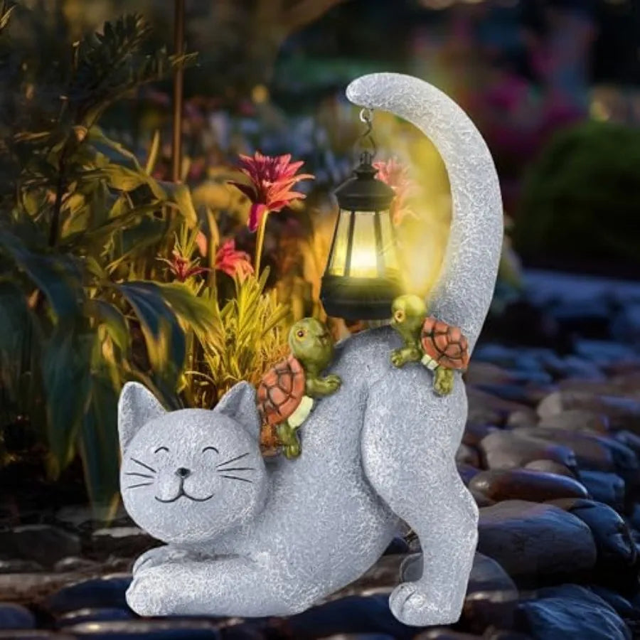 Miss Cat Outdoor Statue with Solar Lantern,