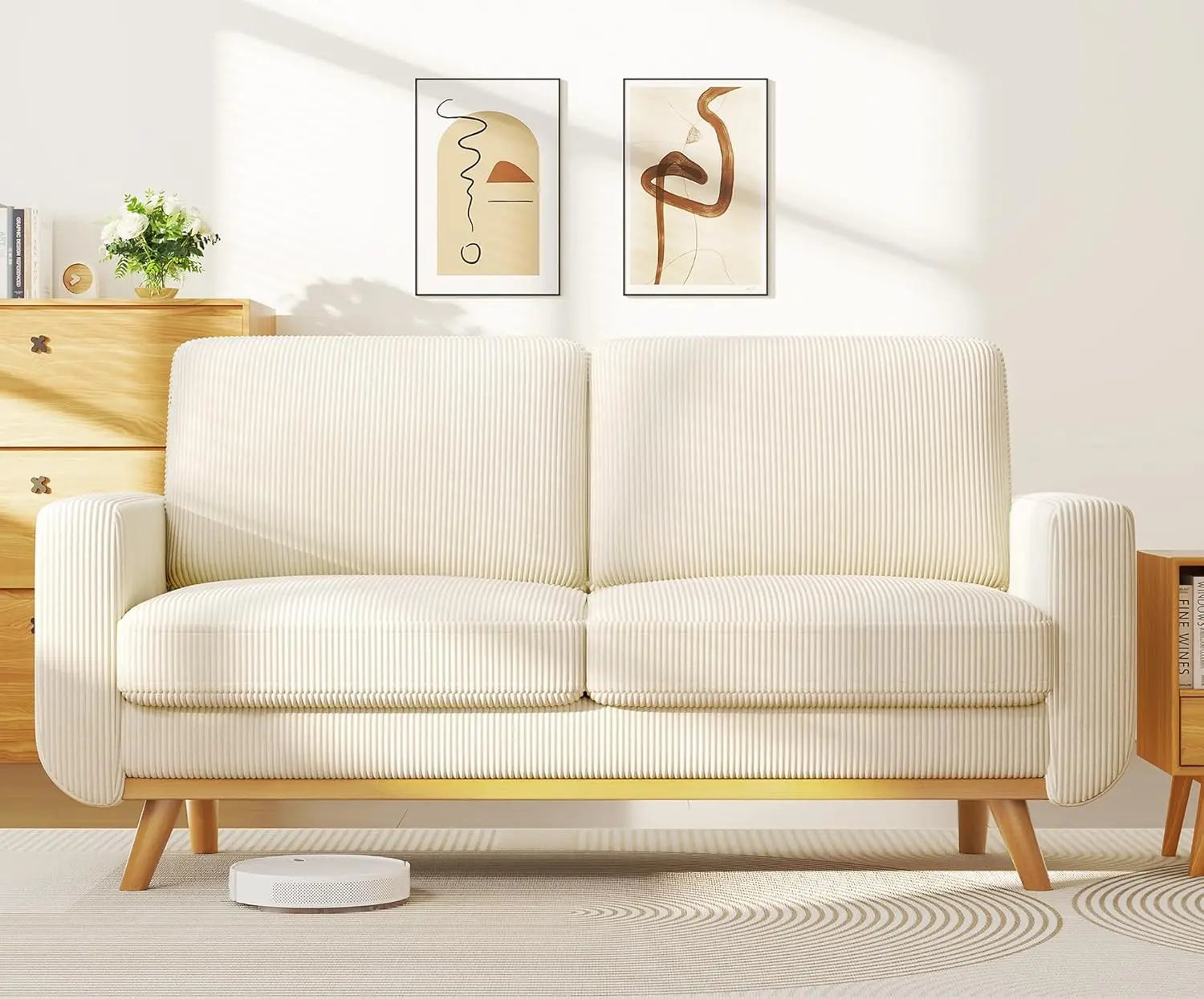 68" Green Loveseat Sofa, Comfy Corduroy with Spring Cushion