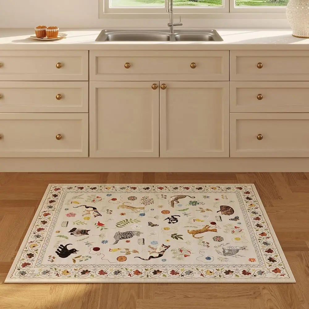 2X3 Rug Washable Boho Floral Animal Cat Small Area Rug