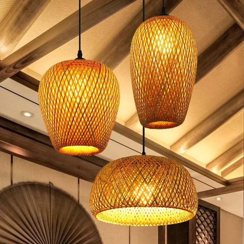 Newest Bamboo Pendant Lamps Ceiling Lights Rattan Wicker Hot Gold