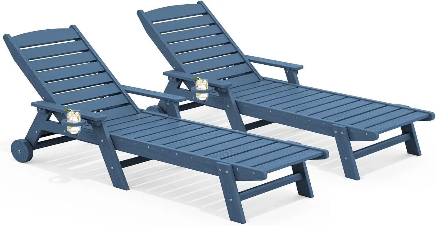 Patio Chaise Lounge Chair Set of 2, 78'' Long 5-Positions Adjustable